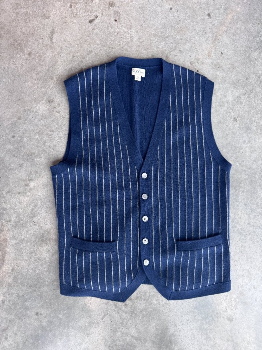 Cashmere-blend cardigan sweater-vest in pinstripe